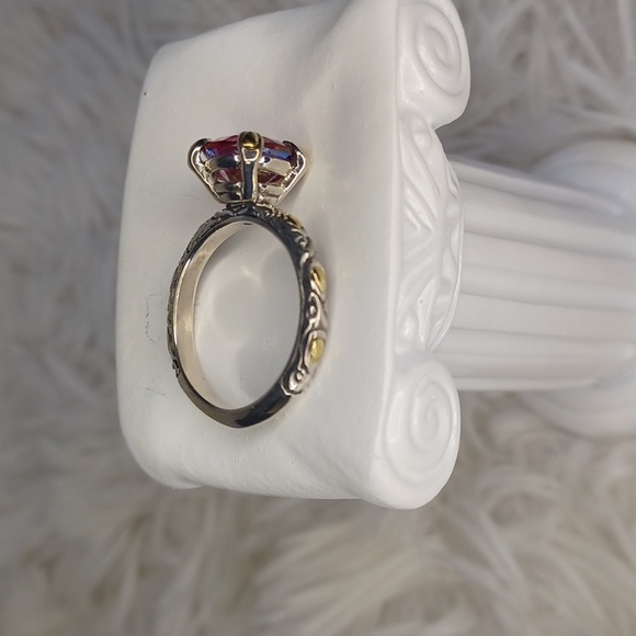 Bali Designs Sterling & 18K Gold Azotic Pink Quartz Solitaire Ring NEW Size 9 - Picture 5 of 10